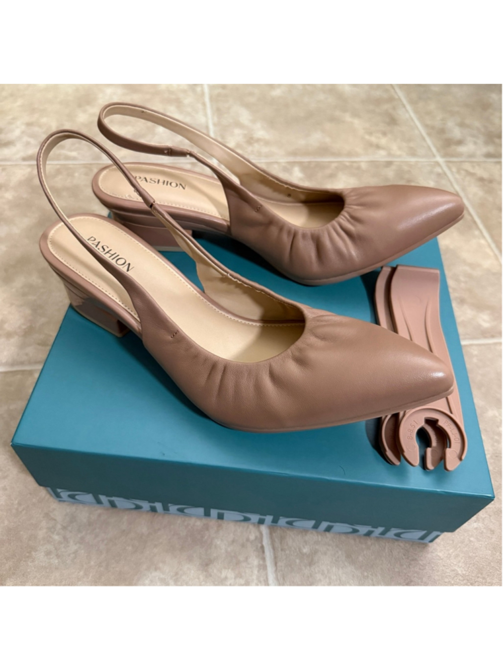 Size 8 Latte Stretch Leather Slingback Pashion Footwear Convertible Heels Flat